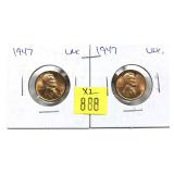 x2- 1947 Lincoln cents, Unc. -x2 cents -Sold by