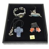 Lot, sterling silver and stone jewelry, equine