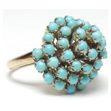 14K Yellow gold vintage beehive design turquoise