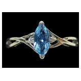 10K White gold marquise cut blue topaz ring