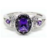 10K white gold oval cut amethyst ring with round