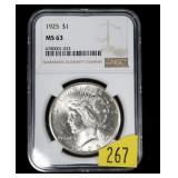 1925 Peace dollar NGC slab certified MS-63
