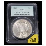 1923 Peace dollar PCGS slab certified MS-64