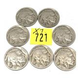 x7- Buffalo nickels,mixed dates, -x7 nickels,