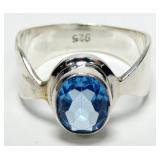 Sterling silver oval cut bezel set modernist blue