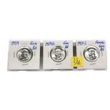 x3- 1954-P.D.S. Washington quarters, BU -x3