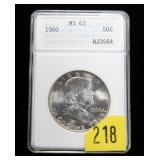 1960 Kennedy half dollar ANA slab certified MS-63