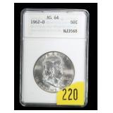 1962-D Kennedy half dollar ANA slab certified