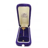 14K Yellow gold bezel set ruby stick pin,