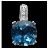10K White gold Effy cushion cut blue topaz pendant