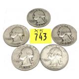 x5- Quarters, 90% silver -x5 quarters -Sold by the