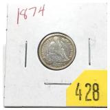 1874 Seated Liberty dime