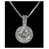 Large CZ pendant, approx. 1.5 ct., with 16"