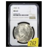 1923 Peace dollar NGC slab certified MS-63