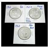 x3- 1963 BU Franklin half dollars with Proof -x3