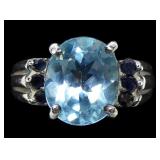 Sterling silver oval cut blue topaz ring with