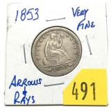 1853 Seated Liberty quarter
