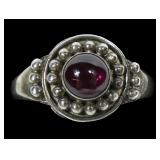 Sterling silver bezel set cabochon garnet ring,