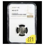 2018-P Roosevelt dime NGC slab certified MS-62 FT