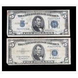 x2- $5 silver certificates series of 1934/1953 -x2