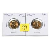 x2- 1956-D Lincoln cents, Unc. -x2 cents -Sold
