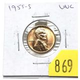 1955-S Lincoln cent, Unc.