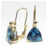 14K Yellow gold checkerboard trillion cut blue