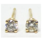 14K Yellow gold round brilliant cut diamond stud