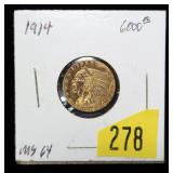 1914 $2.50 Gold Indian Head Quarter Eagle, MS