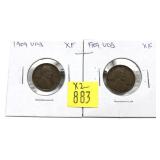 x2- 1909 VDB Lincoln cents, XF -x2 cents