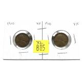 x2- 1910 Lincoln cents, XF -x2 cents -Sold by