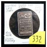 .999 Silver Johnson Matthey 5 gram bar with serial