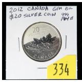 2012 $20 .999 Silver Canadian coin