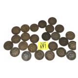 x25- Indian Head cents, mixed dates, -x25 cents,