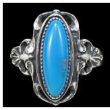 Sterling silver dentil set turquoise ring, size 11