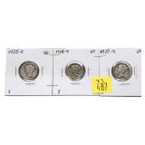 x3- Mercury dimes: 1925-D, 1928-S, 1929-S -x3