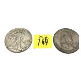 x2- Half dollars, 90% silver -x2 half dollars -