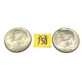 x2- Kennedy half dollars, 40% silver -x2 half
