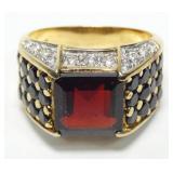 Sterling silver gold wash square cut garnet  ring