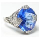 Sterling silver vintage filigree blue stone ring,