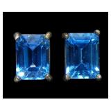 Sterling silver emerald cut London Blue topaz post