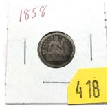 1858 Seated Liberty dime