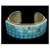 Sterling silver inlaid turquoise cuff bracelet,