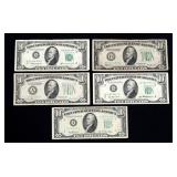 x5- $10 Federal Reserve notes -x5 notes -Sold
