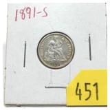 1891-S Seated Liberty dime