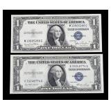 x2- $1 silver certificates series of 1935, Unc.-x2