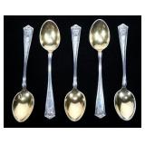 Set of 5 Tiffany Sterling Demitasse Spoons w/Gold