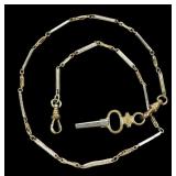 15" Gold filled watch chain with winding key