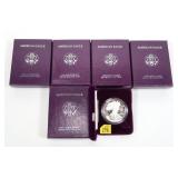 x5- 1987-S Silver American Eagle One Dollar Proof