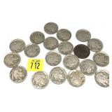 x20- Buffalo nickels, mixed dates, -x20 nickels,